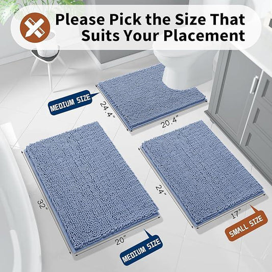 Yimobra Toilet Rugs U Shaped Washable - 24"x20" Non Slip Plush Contour Bath Rugs for Toilet - Super Soft Absorbent Quick Dry Toilet Mats for Bathroom,Denim Blue - ModernBath