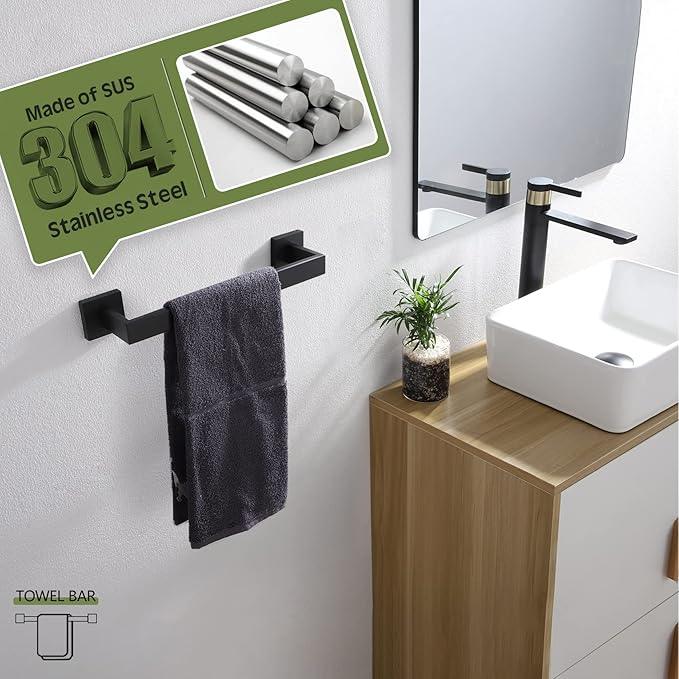 KOKOSIRI 12-Inch Single Towel Bar, Bathroom Kitchen Towel Holder, Wall Mounted SUS304 Stainless Steel Towel Rack, Matte Black, B4003BK-L12 - ModernBath