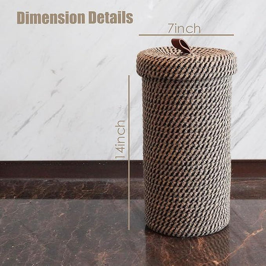 Handmade Cotton & Jute Toilet Paper Holder – Woven Toilet Paper Stand & Storage Basket with Lid, Freestanding Organizer for Bathroom, Fits 3 Rolls - ModernBath