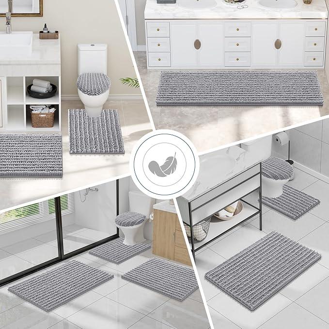 Smiry Bathroom Toilet Rugs U Shaped 24x20, Extra Soft Absorbent Non Slip Rubber Backing Chenille Contour Bath Rugs for Toilet, Machine Washable Contoured Bath Mats, Grey - ModernBath