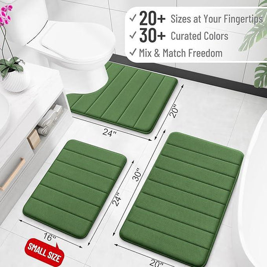 OLANLY Memory Foam Long Bathroom Rugs Runner 59x20, Super Soft Absorbent Bath Mat, Quick Dry, Machine Washable Shower Floor Rugs, Bathmat Carpet, Bathroom Home Decor Accessories, Olive Green - ModernBath