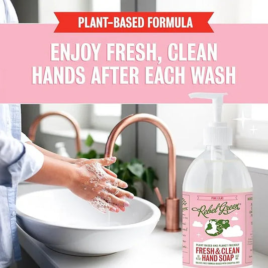 Rebel Green Fresh & Clean Hand Soap - Natural Liquid Hand Soap for Bathroom & Kitchen - Pink Lilac, 12 Fl oz, Pack of 2 - ModernBath