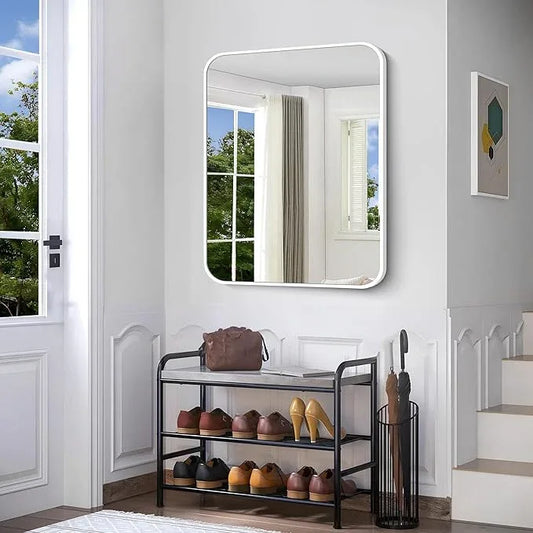 BONEWEI White Bathroom Mirror,30x36 inch Wall Mirror for Bathroom Wall Mounted,Rectangle Mirror for Bathroom Over Sink,Modern Frame Round Corner for Living Room,Bedroom Entryway,Horizontal/Vertical - ModernBath