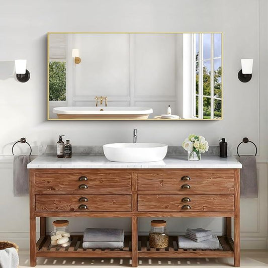 KOCUUY Gold Bathroom Mirror, 24x48 inch Brushed Gold Mirror for Over Sink, Aluminum Framed Rectangular Bathroom Mirror for Bedroom Living Room Bathroom, Hang Horizontal/Vertical - ModernBath