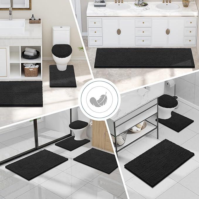 Smiry Luxury Chenille Bathroom Rugs 40x32, Extra Soft and Absorbent Shaggy Bath Mat, Machine Washable, Non-Slip Plush Carpet Runner for Tub, Shower, and Floor, Home Decor Accessories, Black - ModernBath