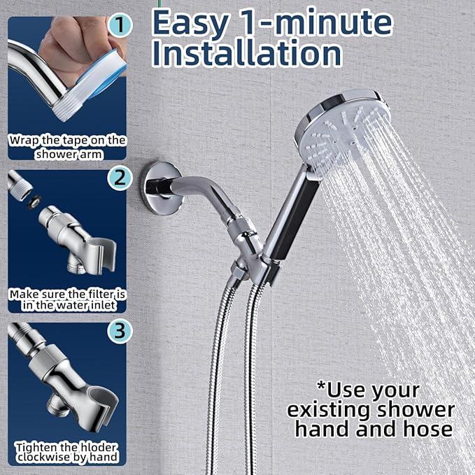 Shower Head Holder All Metal Adjustable Handheld Shower Arm Mount, 1/2" Shower Hose Holder Fits Most Hand Showerheads, Brass Hand Held Shower Head Holder, Easy to Install(Chrome) - ModernBath