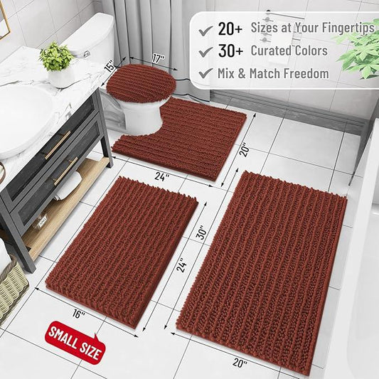 Arotive Luxury Chenille Bathroom Rug Mat, Extra Soft Thick Absorbent Shaggy Bath Rugs, Non-Slip Machine Wash Dry, Plush Bath Mats for Bathroom, Shower and Tub, 24x16, Rustic Terracott - ModernBath