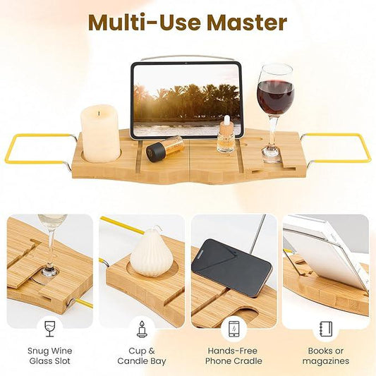 Bamboo Bathtub Tray Expandable Bathroom Tray for Home Spa Relaxation, Wooden Tray Caddy for Bathtub, Bamboo Bathtub Caddy as Unique Housewarming, Birthday, Wedding Shower Gifts. - ModernBath