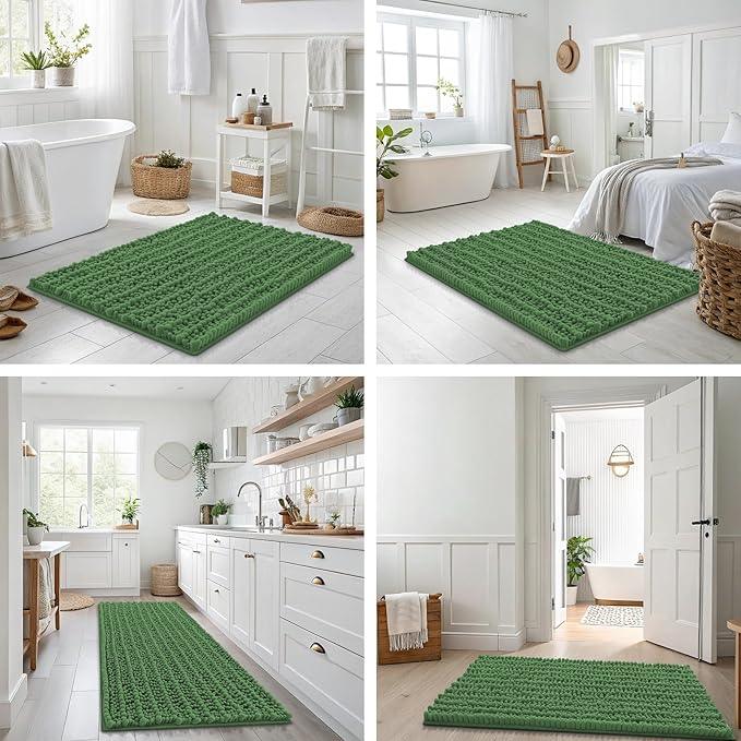 Smiry Bathroom Rugs Mat 30x20, Extra Soft Absorbent Chenille Bath Rugs, Non Slip Rubber Backing Machine Washable Quick Dry Bath Mats for Bathroom Floor, Tub, Shower, Home Accessories, Olive Green - ModernBath
