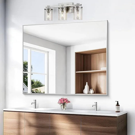 BONEWEI Silver Bathroom Mirror,40x48 inch Wall Mirror for Bathroom Wall Mounted,Large Rectangle Mirror for Bathroom Over Sink,Modern Metal Frame for Living Room,Bedroom Entryway,Horizontal/Vertical - ModernBath