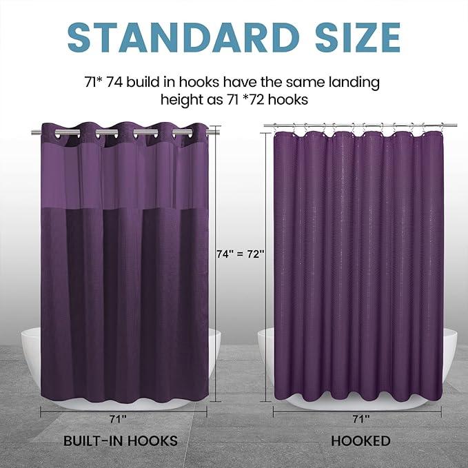 EUTXL Purple Hotel Style Shower Curtain with Snap in Liner - 230GSM Waffle Textured,Hotel Grade,Spa Like Bath Curtain,71W x 74H - ModernBath