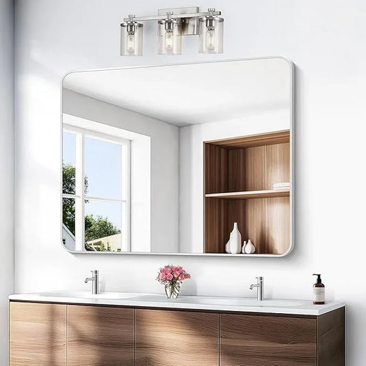BONEWEI Silver Bathroom Mirror,40x48 inch Wall Mirror for Bathroom Wall Mounted,Rectangle Mirror for Bathroom Over Sink,Modern Frame Round Corner for Living Room,Bedroom Entryway,Horizontal/Vertical - ModernBath