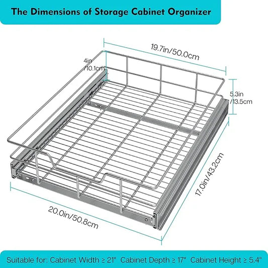 Pull Out Cabinet Organizer 20" W X 17" D, Slide Out Drawers For Kitchen Cabinets, Pull Out Drawers For Cabinets Capacity Heavy Duty Caddy, Cabinet Pull Out Shelves Chrome-Plated, Bathroom Pantry - ModernBath