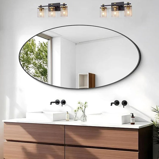 Bathroom Mirrors, 24" x48" Black Mirrors, Oval Vanity Mirrors, Metal Framed Wall Mounted Mirrors, Vertical/Horizontal Mirror for Bathroom Bedroom Entryway Living Room - ModernBath