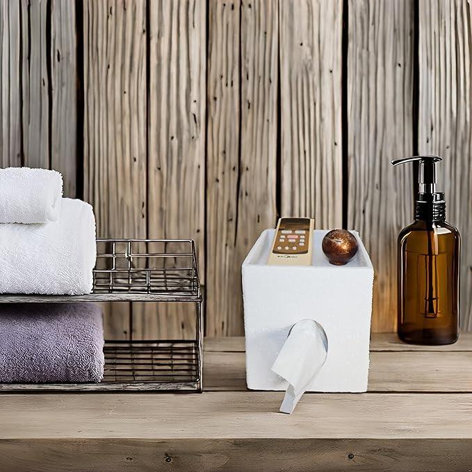 Hymmah Square Tissue Box Holder Cover with Tray,Unique Design Cube Tissue Dispenser Decor for Vanity Counter Tops Also Great for Bedroom and Living Room - ModernBath