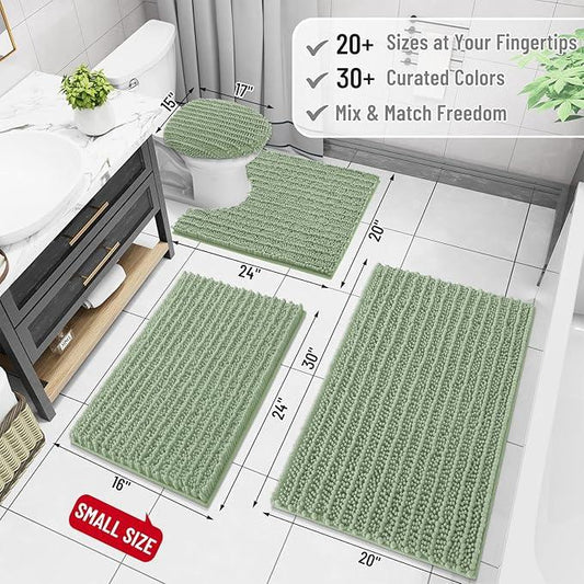 Arotive Luxury Chenille Bathroom Rug Mat, Extra Soft Thick Absorbent Shaggy Bath Rugs, Non-Slip Machine Wash Dry, Plush Bath Mats for Bathroom, Shower and Tub, 47x32, Sage Green - ModernBath
