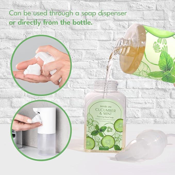ROMIIE ZOI Foaming Hand Soap Refill Gift Set – 3 Pack (1000ML Each) with Dispenser – Cucumber & Mint Scent – Gentle & Moisturizing Plant-Based Formula – Bulk Refill Bottles for Bathroom & Kitchen Use - ModernBath