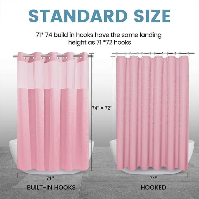 EUTXL Pink Shower Curtain with Liner - 230GSM Waffle Textured Heavy Duty Shower Curtains for Bathroom,71W x 74H - ModernBath