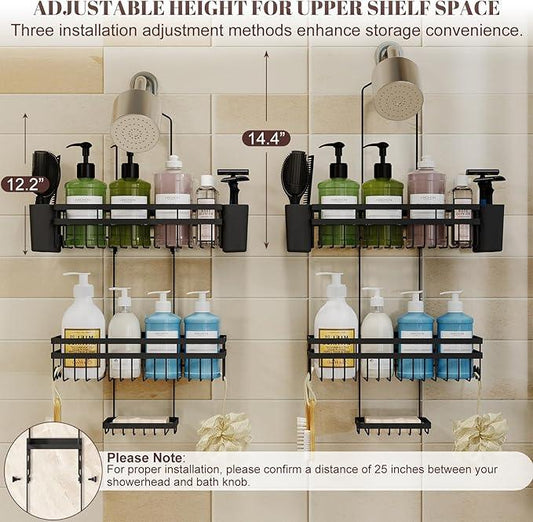 STAHLHEART Shower Caddy Hanging for Bathroom Organizers and Storage,3 Tier Adjustable Anti-Swing Shower Organizer Hanging with Heavy-Duty Suction Cups, Damage-Free Rustproof (Black) - ModernBath