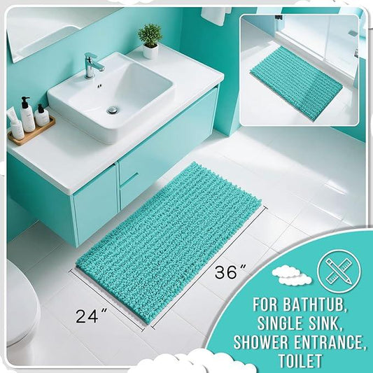 Yimobra Large Bathroom Rugs Non Slip Washable 36x24 Inch - Ultra Soft Absorbent Chenille Bath Mat, Quick Dry Shaggy Floor Carpet for Tub Shower, Lake Blue Home Decor Accessories - ModernBath