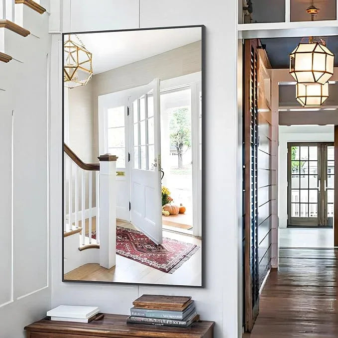 COFENY 48x24In Black Bathroom Mirror for Wall, Rectangle Mirrors with Metal Frame, Bathroom Rectangular Mirror Modern Wall Mirror for Bedroom Living Room, Entryway Hangs Horizontal or Vertical - ModernBath