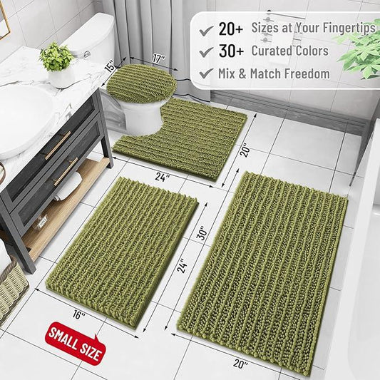 Arotive Luxury Chenille Bathroom Rug Mat, Extra Soft Thick Absorbent Shaggy Bath Rugs, Non-Slip Machine Wash Dry, Plush Bath Mats for Bathroom, Shower and Tub, 36x24, Willow Green - ModernBath