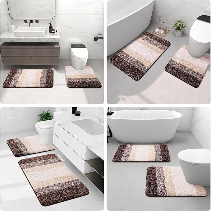 Arotive Microfiber Bathroom Rugs, Shaggy Soft and Absorbent Bath Rug, Non-Slip, Thick Plush Machine Washable Dry Bath Mats for Bathroom, Tub and Shower, 47x32, Brown, Rectangular - ModernBath