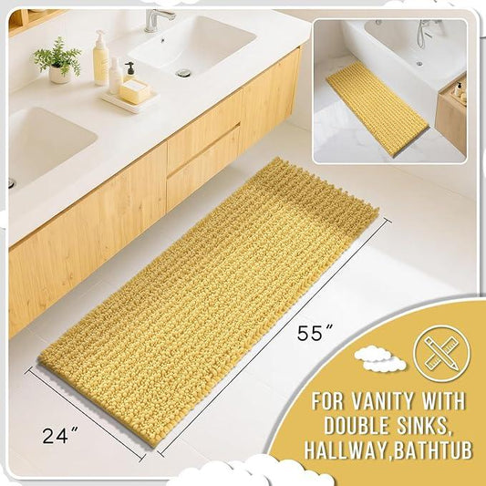 Yimobra Bathroom Runner Rug 55x24 Inch - Extra Long Non Slip Chenille Bath Mat, Soft & Absorbent, Machine Washable Shaggy Hallway Carpet for Vanity Tub Shower, Yellow Home Decor Accessories - ModernBath