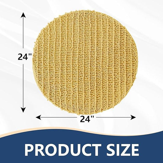 Arotive Luxury Round Chenille Bathroom Rug Mat, Extra Soft Thick Absorbent Shaggy Bath Rugs, Non-Slip Machine Wash Dry Plush Bath Mats for Bathroom, Shower and Tub, 24x24, Yellow - ModernBath