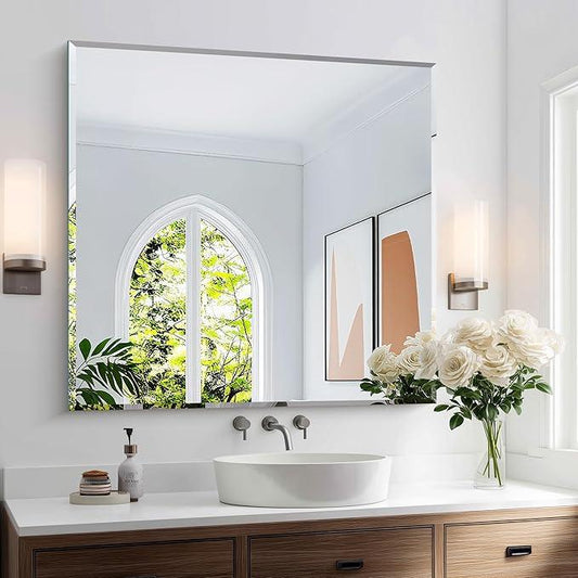 KOCUUY Beveled Mirror, 36x36 Inch Large Frameless Square Bathroom Mirror for Over Sink, Upgraded Shatterproof Beveled Unframed Design Mirror for Bathroom, Bedroom, Hang Horizontal/Vertical - ModernBath