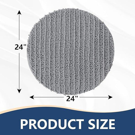 Arotive Luxury Round Chenille Bathroom Rug Mat, Extra Soft Thick Absorbent Shaggy Bath Rugs, Non-Slip Machine Wash Dry Plush Bath Mats for Bathroom, Shower and Tub, 24x24, Grey - ModernBath