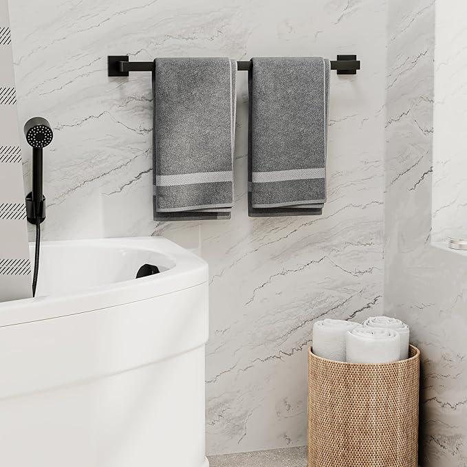 Matte Black Towel Bar, 24 Inch Bathroom Towel Rack, Towel Holder Wall Mounted, Square Base Thicken SUS304 Stainless Steel Towel Rod Modern Home Decor (Total Length 26-Inch) - ModernBath