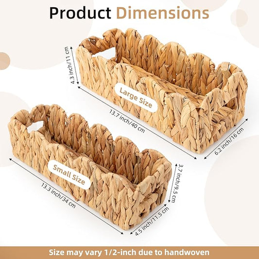 Natural Water Hyacinth Storage Organizer with Scalloped Edge for Bathroom - Holds Toilet Paper, Perfect for Countertop, Shelves, Bedroom & Living Room Decor