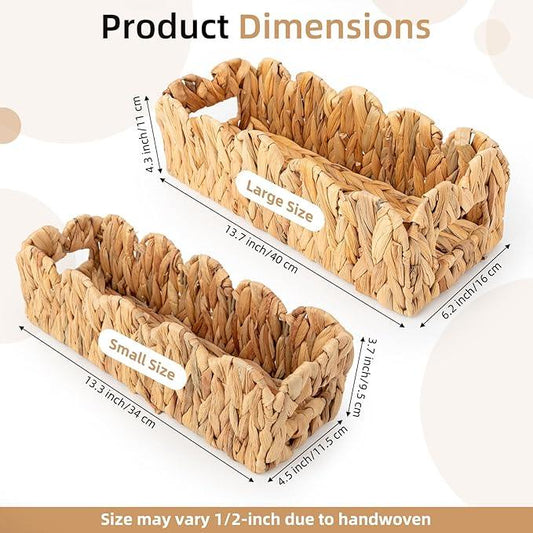 Natural Water Hyacinth Storage Organizer with Scalloped Edge for Bathroom - Holds Toilet Paper, Perfect for Countertop, Shelves, Bedroom & Living Room Decor - ModernBath