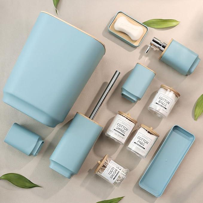 Bathroom Accessories Set,Blue Bathroom Set,24 Pieces Bathroom Accessory Set with Shower Curtain,Trash Can for Bathroom Accessories Décor and Home Gifts - ModernBath