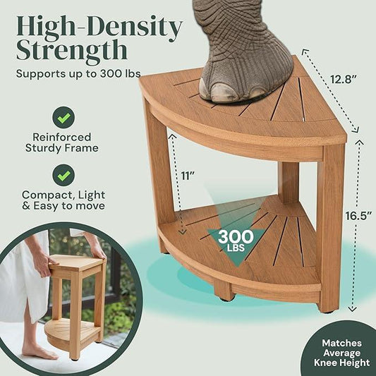 ROHKEX Waterproof Corner Shower Stool - Brown Waterproof Shower Bench for Shaving Legs & to Sit On - Easily Assembled Corner Bench & Shelf - Restroom Organizer - Bathroom Home Decor - ModernBath