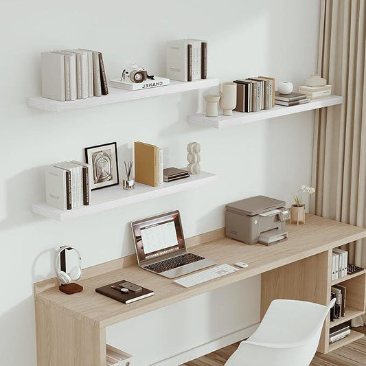 Vivelove Single Floating Shelves 48 Inches, 48 x 10 inch Deep x 1.8 in Thick, Long Wall Shelves Heavy Duty 80 lbs for Bedroom, Living Room, Kitchen, Office, Modern Shelf Book Home Decor, White - ModernBath