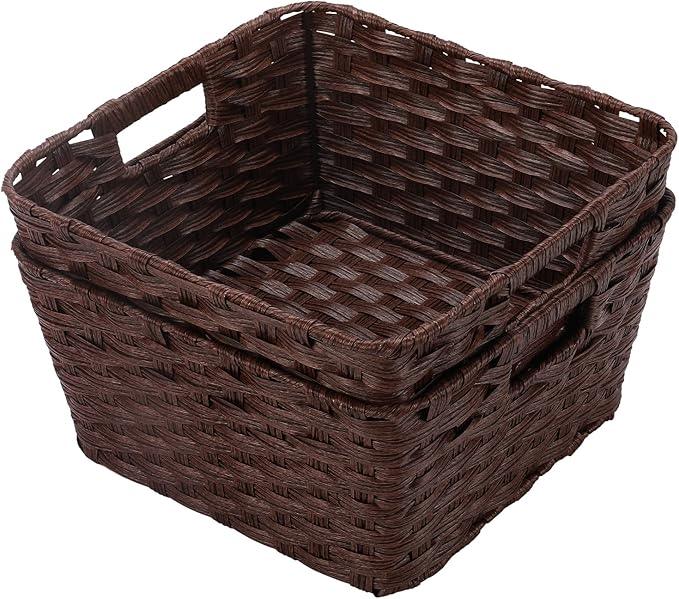 Onlytak Wicker Storage Baskets, Baskets for Shelves, Toilet Paper, Woven Storage Baskets for Organizing, Brown, 12" x 12" x 6", 2-Pack - ModernBath
