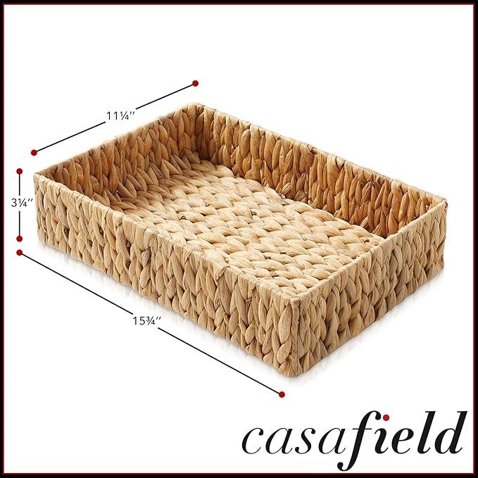 Casafield Set of 2 Bathroom Storage Baskets, Natural - Water Hyacinth, 15.75" W x 11.25" D x 3.25" H, Woven Toilet Tank Topper Bins for Organizing Tissues, Toilet Paper, Toiletries, Shelves - ModernBath