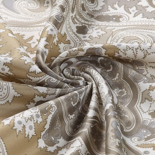 BESTRIPES Long Fabric Shower Curtain, Beige and Grey Printed Boho Paisley Damask Pattern Shower Curtains for Bathroom, Waterproof Bathroom Curtains, 72" W x 78" H