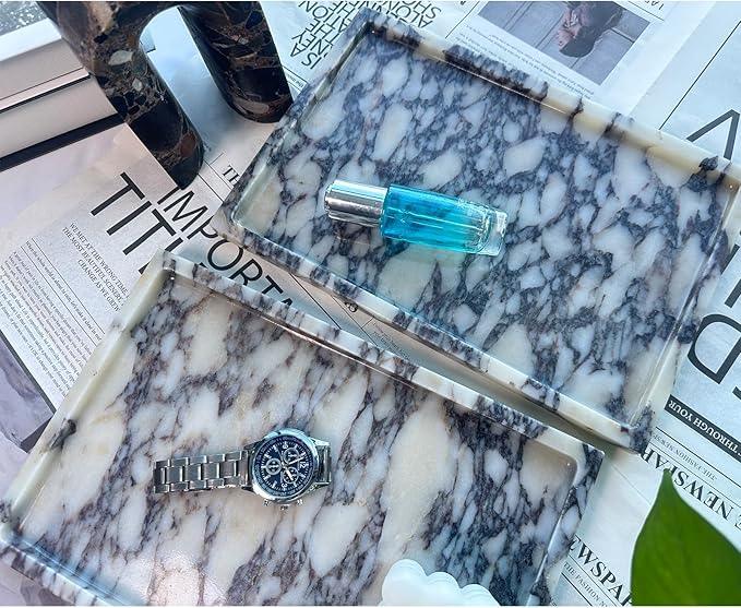 GHYFGD Real Natural Marble Tray Genuine Calcutta Viola Marble Stone Tray for Bathroom/Kitchen Counter (Calacatta Viola, 12" x 8") - ModernBath