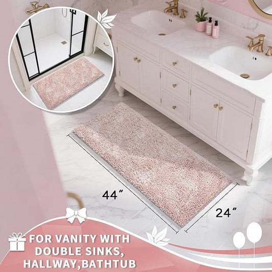Yimobra Long Bathroom Rug Non Slip 44x24 Inch, Extra Thick Soft Absorbent Chenille Bath Mat, Machine Washable Quick Dry Bath Rugs for Bathroom Floor, Tub and Shower, Home Decor Accessories, Pink - ModernBath