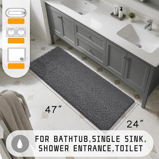 Yimobra Long Bathroom Rugs 47"x24", Extra Soft Non Slip Bath Mat for Tub, Super Absorbent Quick Dry Shaggy Rug Floor Carpet, Machine Washable,Dark Gray - ModernBath