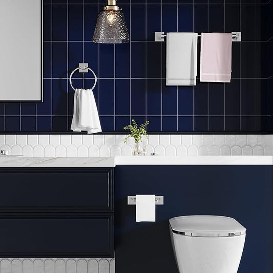 RUACQ 3 Pieces Bathroom Hardware Set, SUS 304 Stainless Steel Toilet Paper Holder, Towel Ring, 18-inch Towel Bar Set, Wall Mounted, Heavy Duty(Chrome)