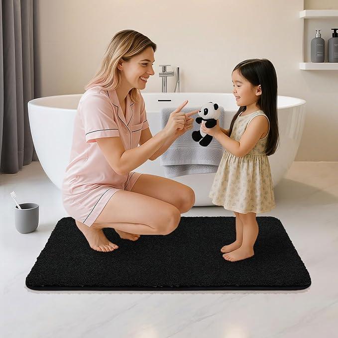 COSY HOMEER Bathroom Rugs Mat 24”x48” Absorbent Non-Slip Bath Mat Plush Shaggy Machine Washable Bath Rugs Soft Polyester Bath Mats for Bathroom Floor,Tub and Shower,Black - ModernBath