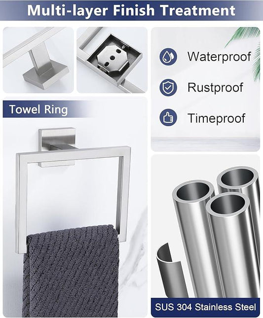Brushed Nickel Bathroom Hardware Set 4 Pieces, Toilet Paper Holder Set SUS304 Stainless Steel Bath Hand Towel Ring for Bathroom Hardware Accessories Set Wall Mounted - ModernBath