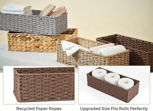 StorageWorks Round Paper Rope Toilet Tank Topper Basket, Wicker Basket for Bathroom, Brown, 2-Pack - ModernBath