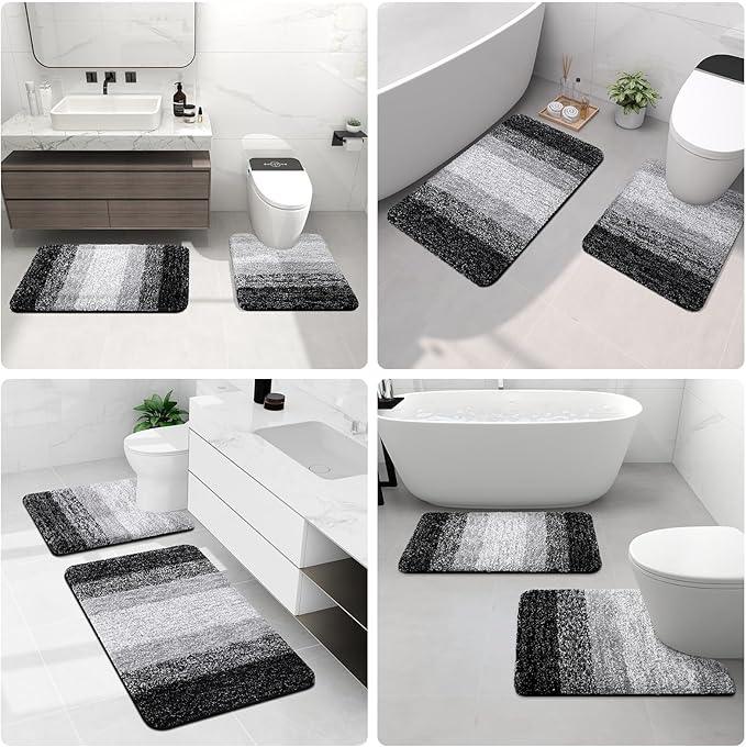 Arotive Microfiber Bathroom Rugs, Shaggy Soft and Absorbent Bath Rug, Non-Slip, Thick Plush Machine Washable Dry Bath Mats for Bathroom, Tub and Shower, 44x24, Black, Rectangular - ModernBath