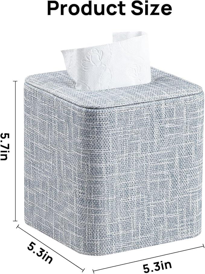 Cretkhp Square Tissue Box Cover with Magnetic Closure, Modern PU Leather Tissue Box Holder for Bathroom Vanity Countertop Night Stands Bedroom Office Desk, Stylish Cube Tissue Holder (Blue) - ModernBath