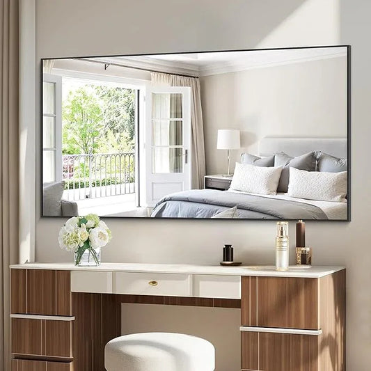 COFENY Black Bathroom Mirror for Wall, 60x36 Inch Rectangle Mirrors with Metal Frame, Large Modern Vanity Wall Mirror for Bathroom Living Room, Entryway Hangs Horizontal or Vertical - ModernBath